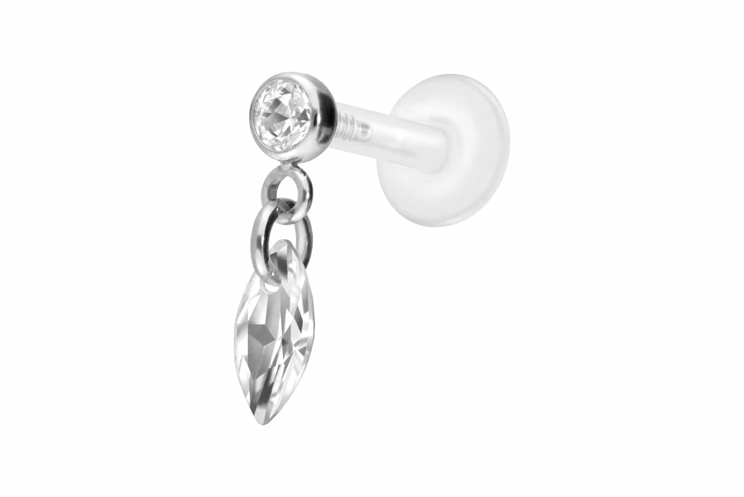 PTFE Labret Piercing mit Innengewinde + Titan-Aufsatz KRISTALLOVAL